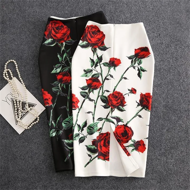 Streetwear Blue Skirt Ladies Spring Clothes Women's High Waist Harajuku Korean Style Vintage Print Skirt for Women Faldas Cortas