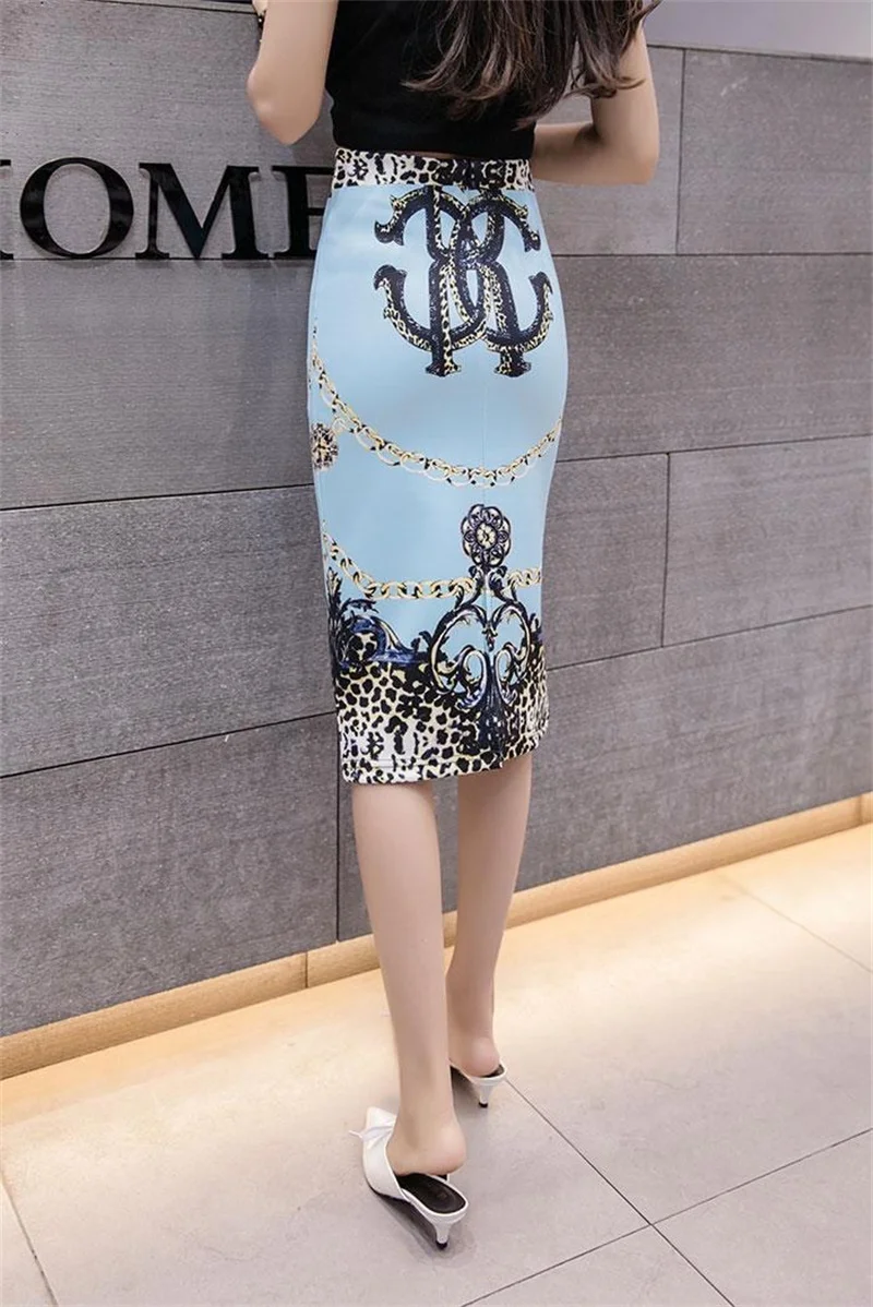 Streetwear Blue Skirt Ladies Spring Clothes Women's High Waist Harajuku Korean Style Vintage Print Skirt for Women Faldas Cortas