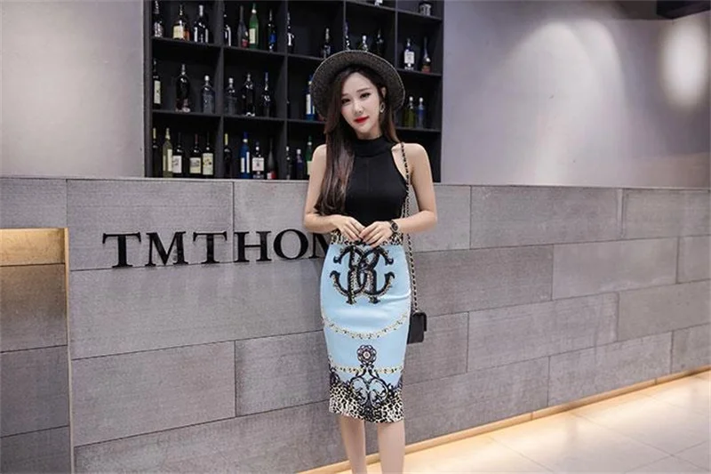 Streetwear Blue Skirt Ladies Spring Clothes Women's High Waist Harajuku Korean Style Vintage Print Skirt for Women Faldas Cortas
