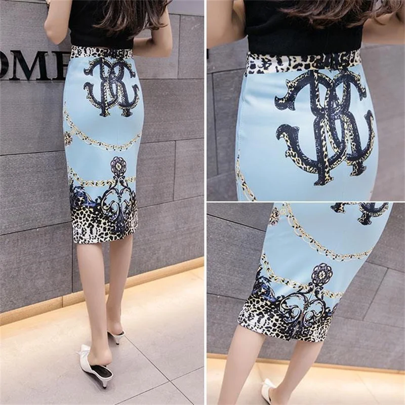 Streetwear Blue Skirt Ladies Spring Clothes Women's High Waist Harajuku Korean Style Vintage Print Skirt for Women Faldas Cortas