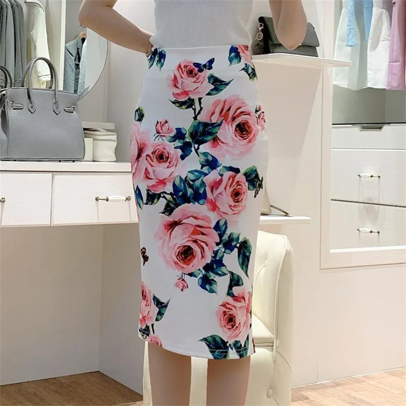Streetwear Blue Skirt Ladies Spring Clothes Women's High Waist Harajuku Korean Style Vintage Print Skirt for Women Faldas Cortas