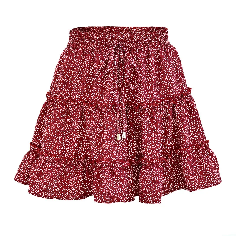 2026 Summer Floral Chiffon Skirts Women High Waisted Vintage Ruffles Printing Mini Skirt Casual Holiday Beach A-Line Skirts