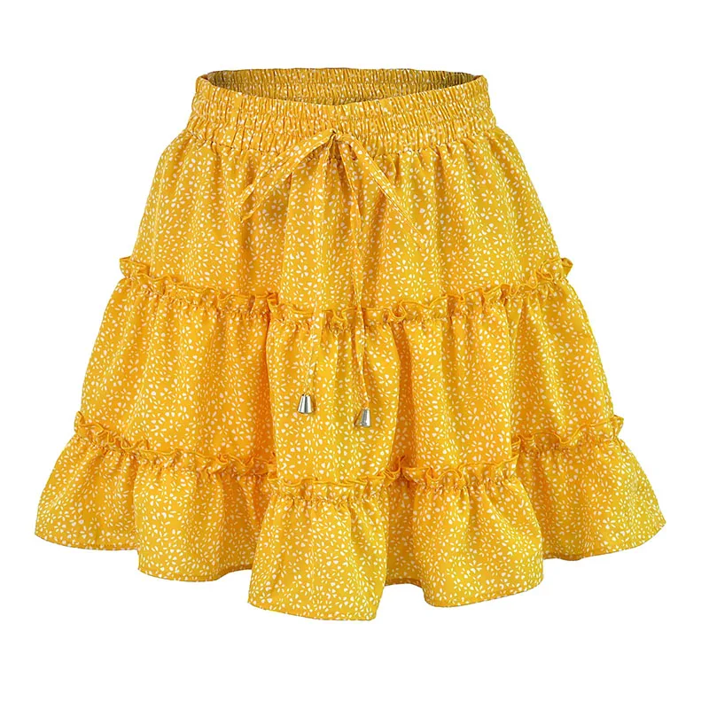 2026 Summer Floral Chiffon Skirts Women High Waisted Vintage Ruffles Printing Mini Skirt Casual Holiday Beach A-Line Skirts