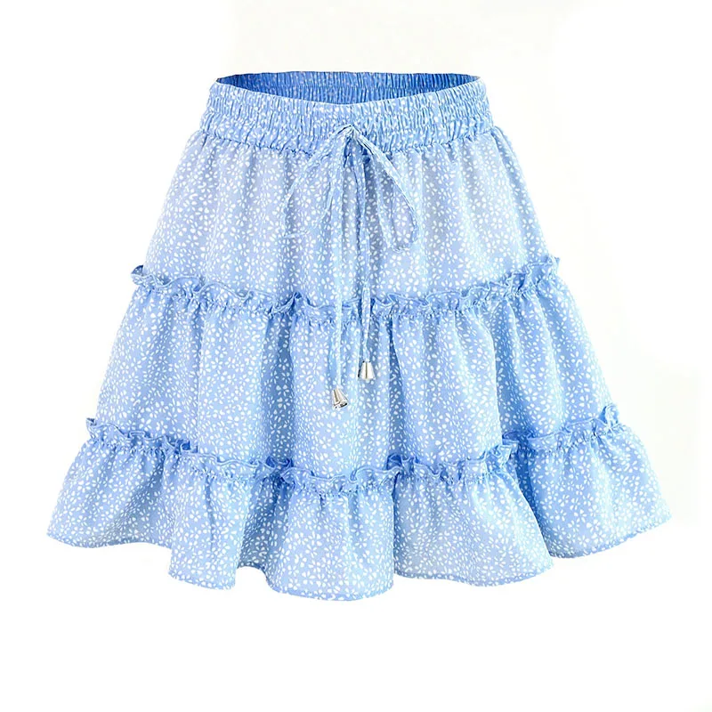 2026 Summer Floral Chiffon Skirts Women High Waisted Vintage Ruffles Printing Mini Skirt Casual Holiday Beach A-Line Skirts