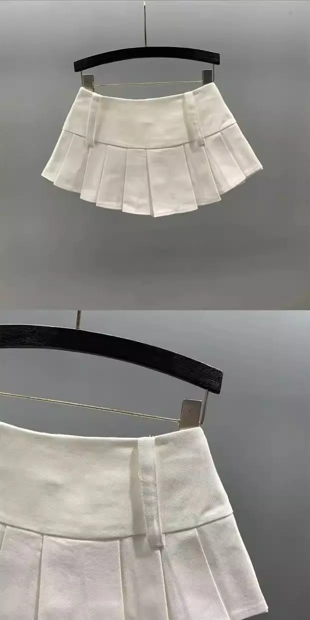 Low Waist Sexy Hot Girl Denim Skirt Women's Summer New American Retro A Word Pleated Skirt