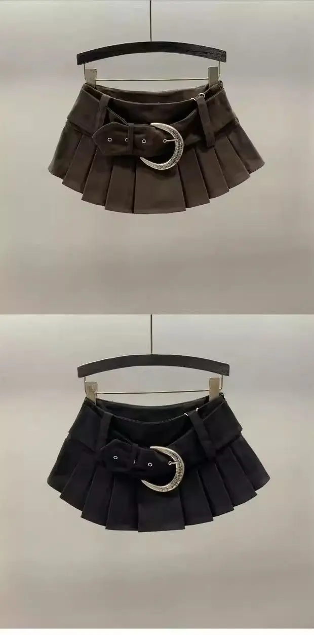 Low Waist Sexy Hot Girl Denim Skirt Women's Summer New American Retro A Word Pleated Skirt