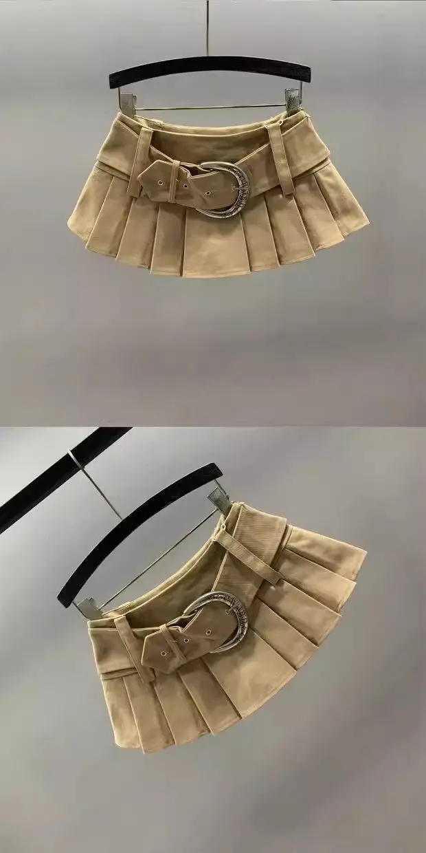 Low Waist Sexy Hot Girl Denim Skirt Women's Summer New American Retro A Word Pleated Skirt