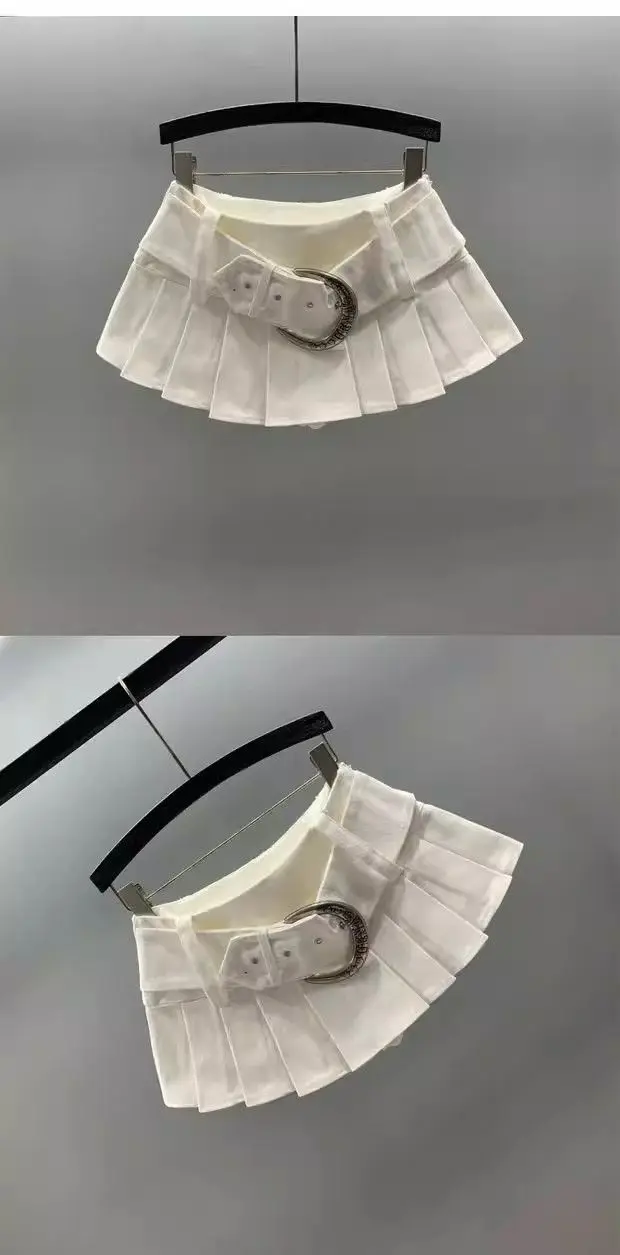 Low Waist Sexy Hot Girl Denim Skirt Women's Summer New American Retro A Word Pleated Skirt