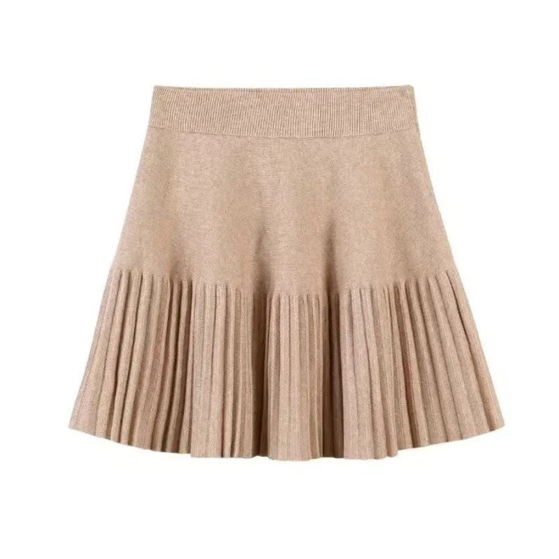 Pleated Mini Skirts Korean Sweet Knitted Skirts Sweet Elastic Waist Ladies Casual Youthful For Women's Clothes Solid Fashion New