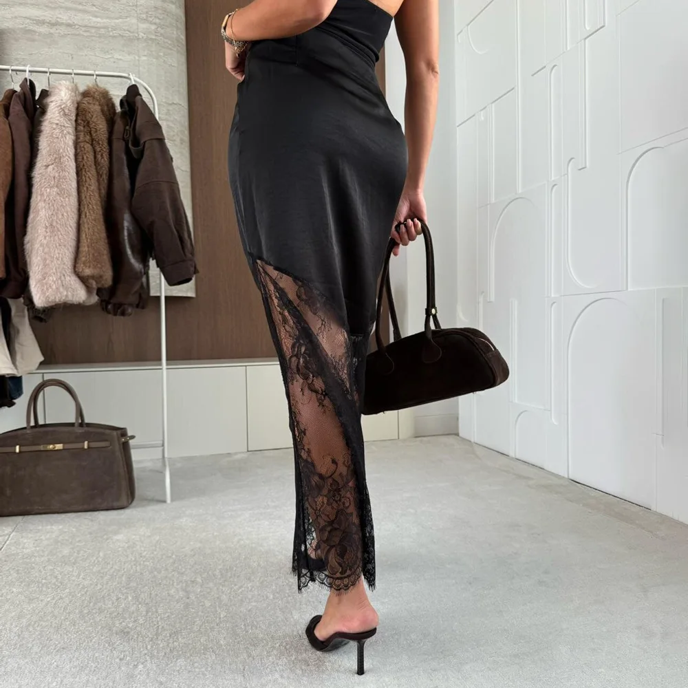 2025 High Waist Lace Skirts Fashion Women Slim Hollow Out Autumn Patchwork Boho Maxi Skirt Casual Office Lady Commute Clothes