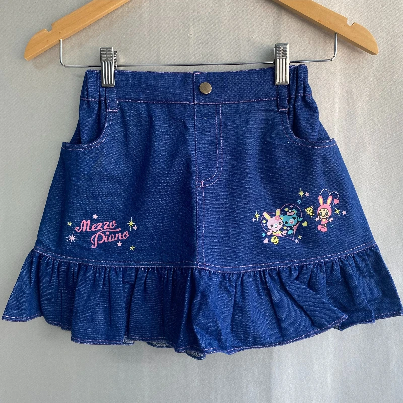 Japanese Sweet Cute Denim Skirts Cartoon Print Ruffles Patchwork Mini Skirt Y2k Aesthetics Punk Preppy Style Girl Women Clothing