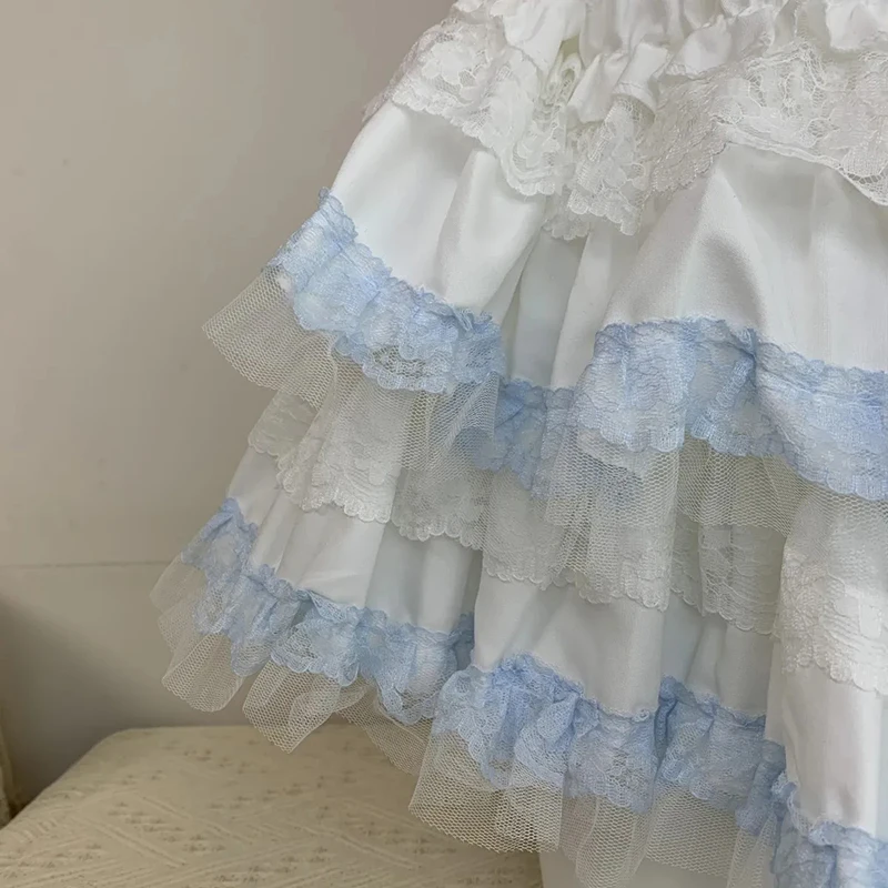 Zoki Lolita Sweet Cake Skirts Women Slim Lace Patchwork Sexy Mini Ball Gown Skirts Kawaii Casual Japan Cute Summer A Line Skirt