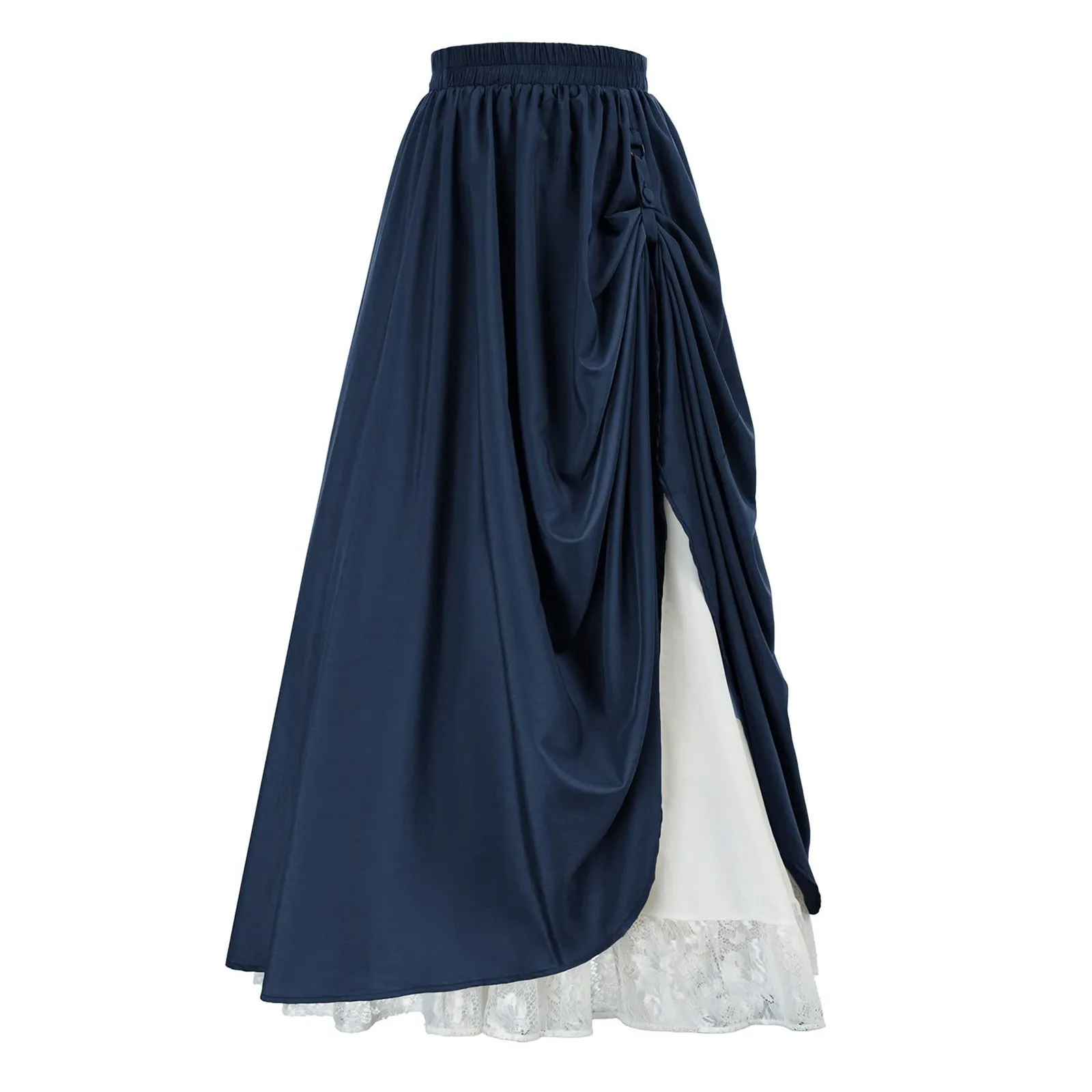 Brown Ruffled High Waisted Long Victorian Skirt Steampunk Lace Skirts Women Vintage Medieval Cosplay Costumes Party Gothic Skirt