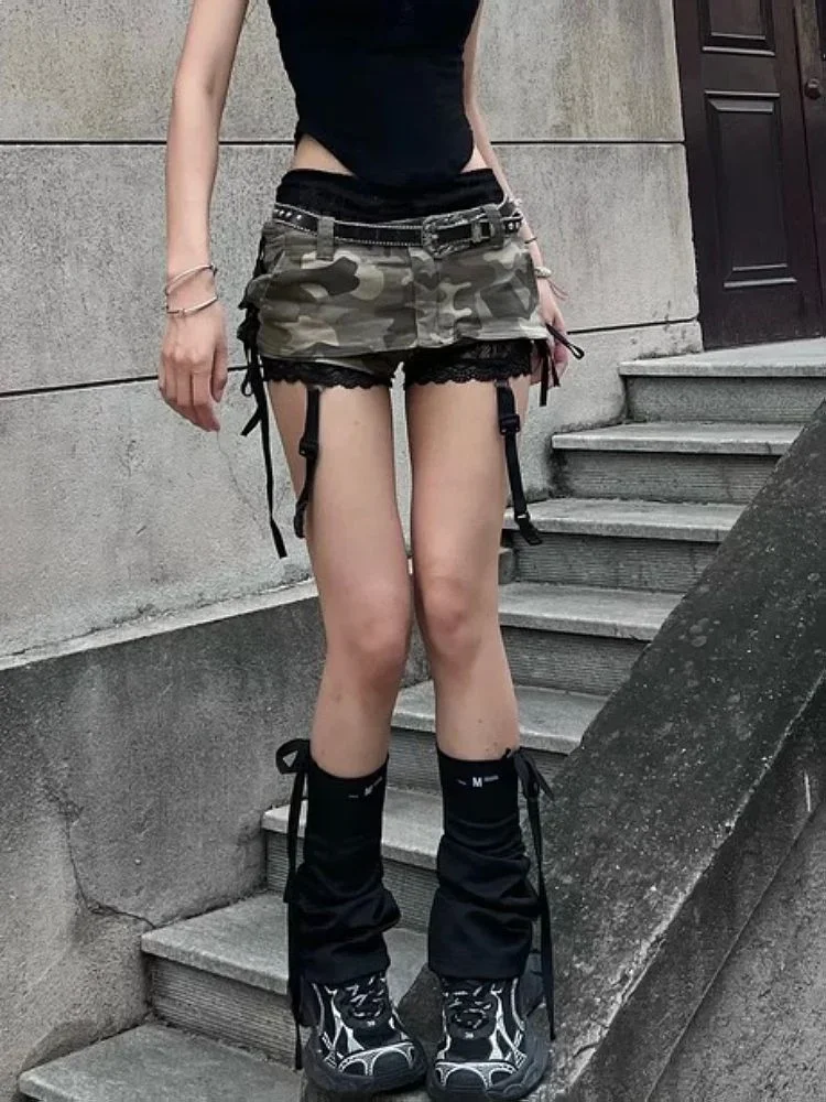 Y2K Retro Summer Camouflage Low Waist Denim Skirt for Women Fashion Street Sexy Gothic Harajuku Slim Street Clothing Short Skirt