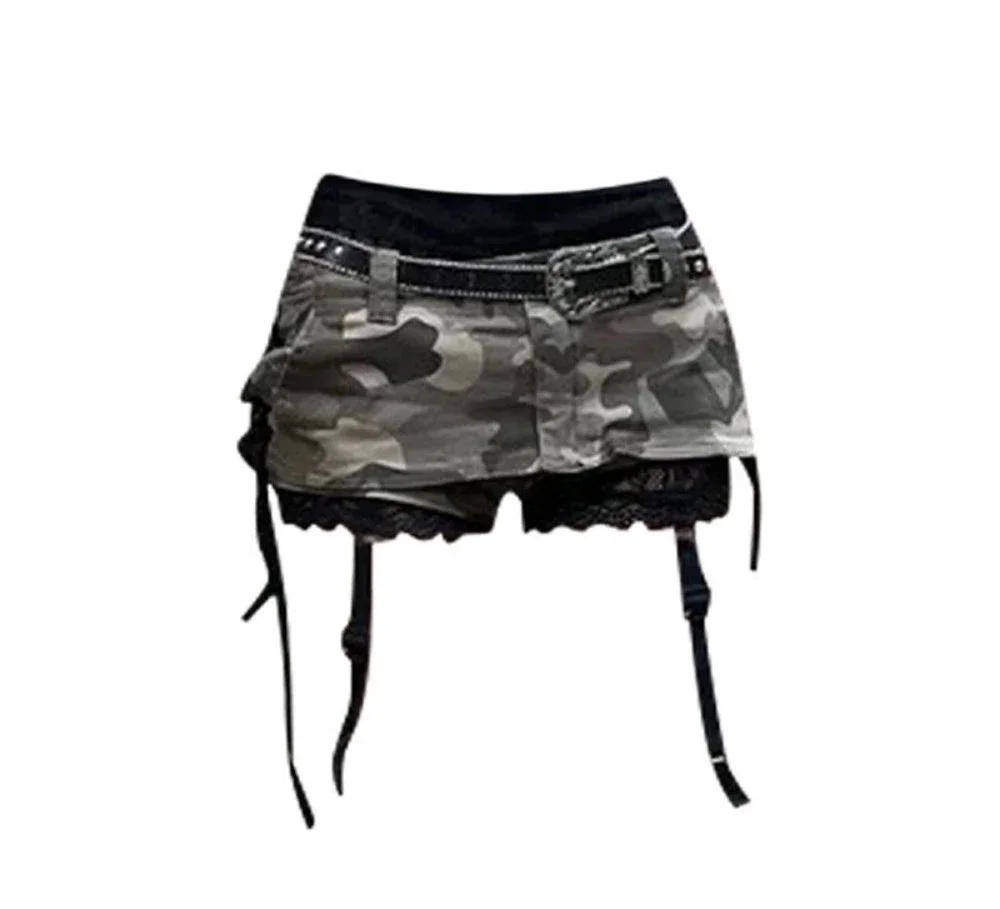 Y2K Retro Summer Camouflage Low Waist Denim Skirt for Women Fashion Street Sexy Gothic Harajuku Slim Street Clothing Short Skirt