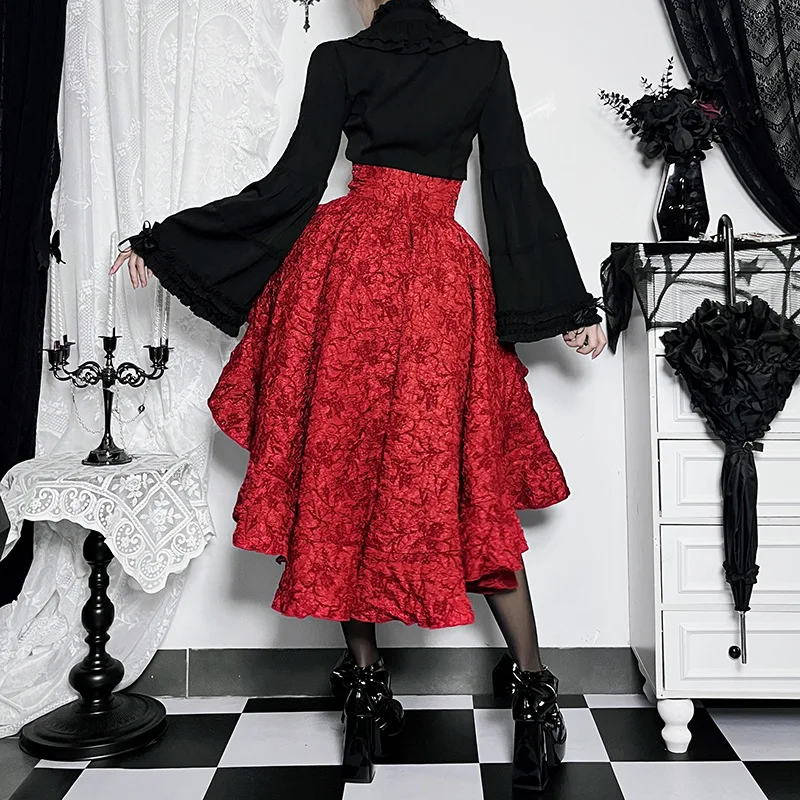 2024 New Retro Gothic High Waist Swallowtail Skirt Women's Steampunk Vintage Lace Up Asymmetrical High Low Skirts Outfits Party
