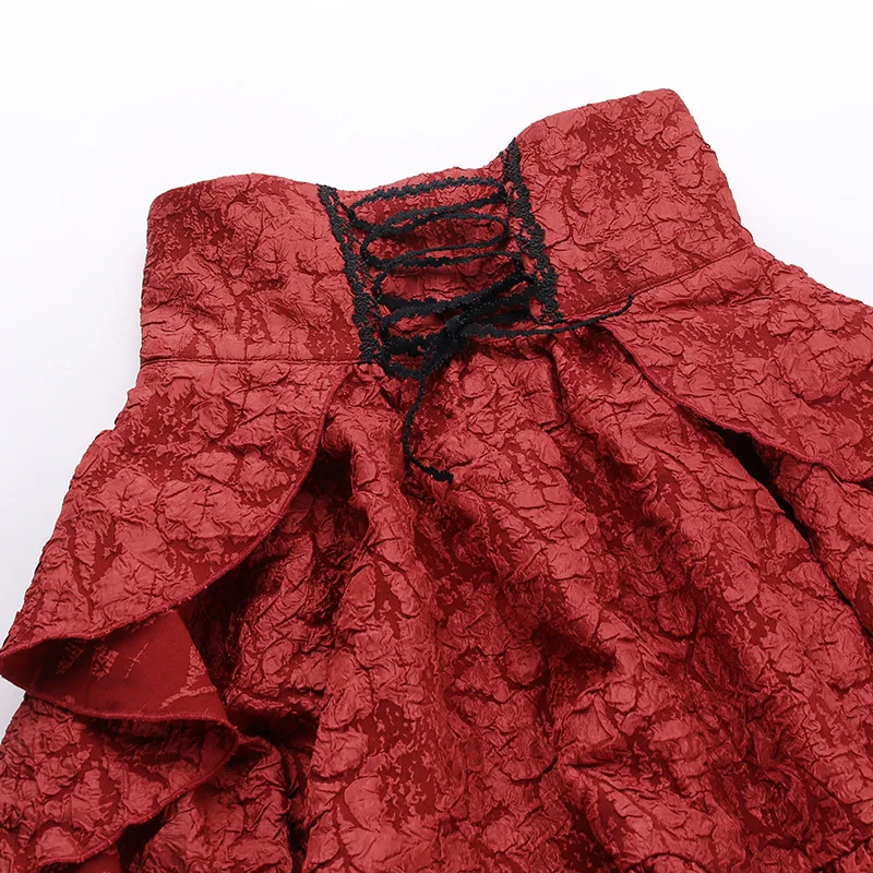 2024 New Retro Gothic High Waist Swallowtail Skirt Women's Steampunk Vintage Lace Up Asymmetrical High Low Skirts Outfits Party