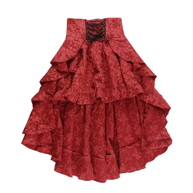 2024 New Retro Gothic High Waist Swallowtail Skirt Women's Steampunk Vintage Lace Up Asymmetrical High Low Skirts Outfits Party