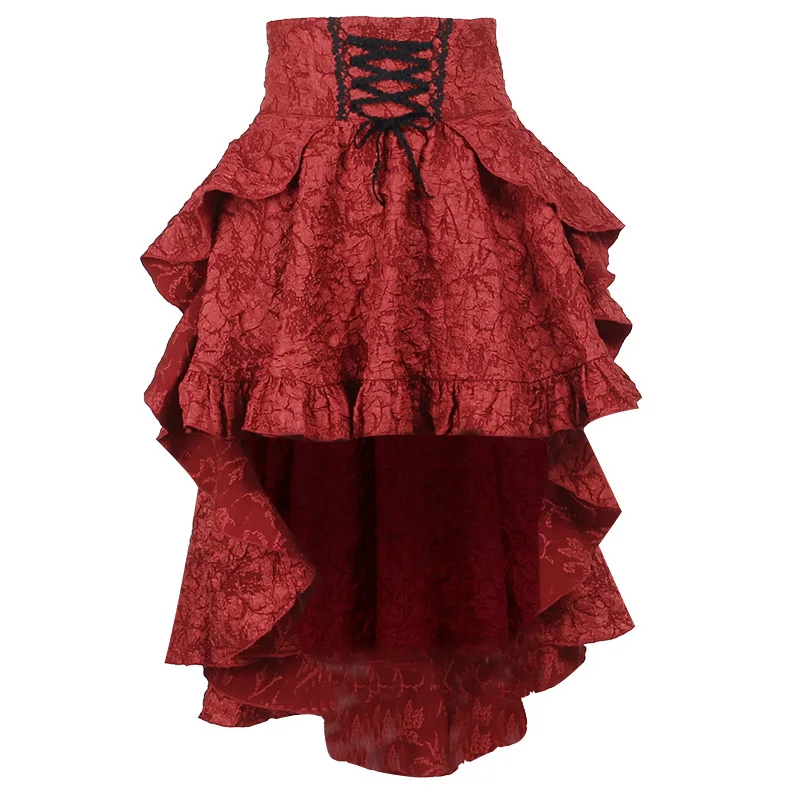 2024 New Retro Gothic High Waist Swallowtail Skirt Women's Steampunk Vintage Lace Up Asymmetrical High Low Skirts Outfits Party