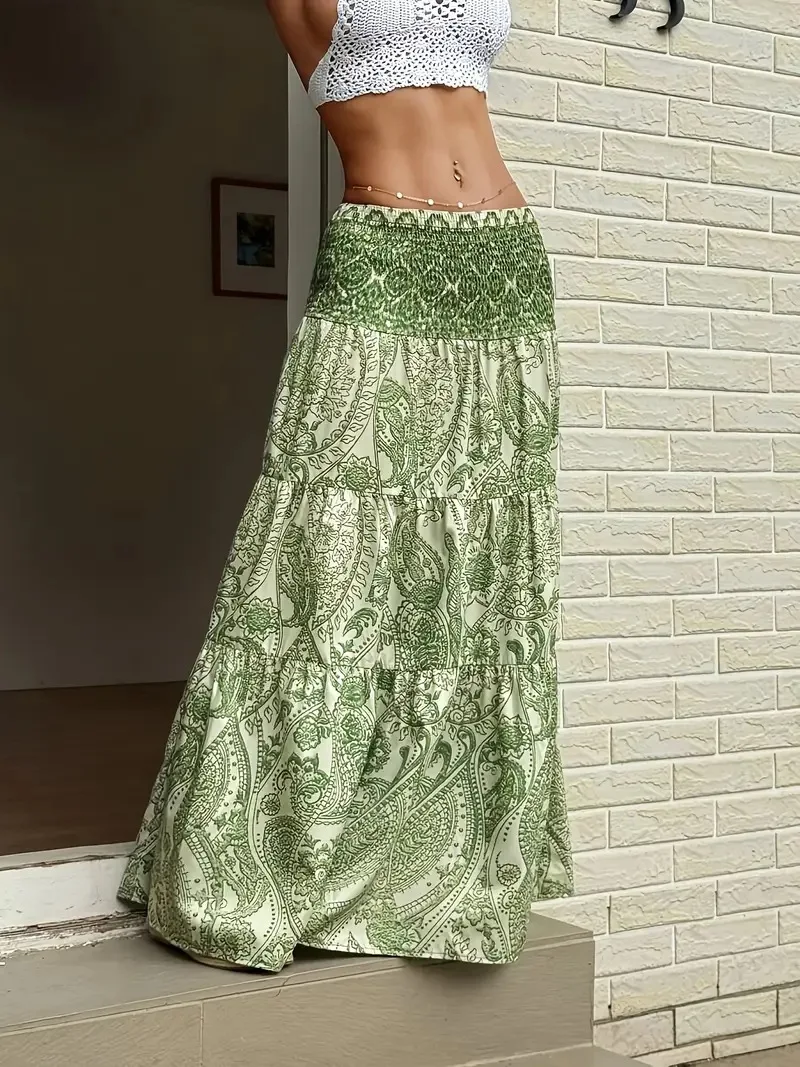 Holiday Print Skirt For Women Fashion Loose Long Skirts Female Casual Boho Beach Streetwear Y2k Women's Clothing Summer New 2025