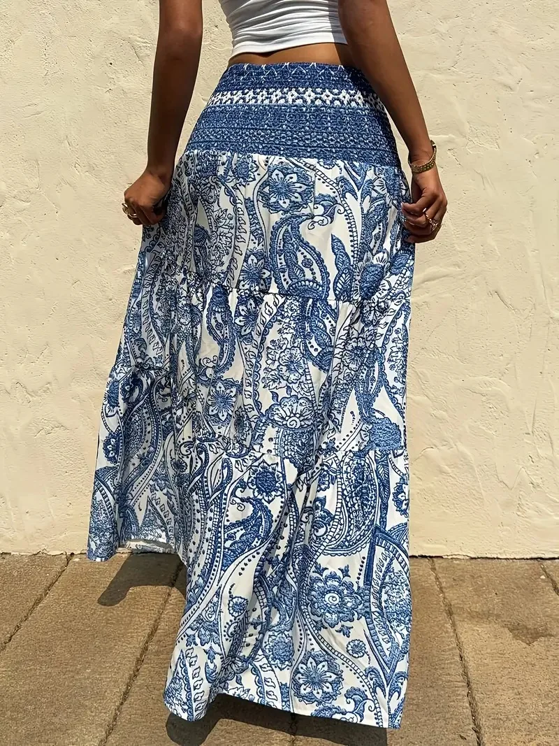 Holiday Print Skirt For Women Fashion Loose Long Skirts Female Casual Boho Beach Streetwear Y2k Women's Clothing Summer New 2025