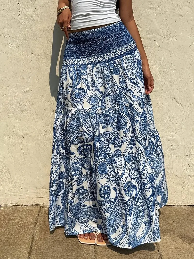 Holiday Print Skirt For Women Fashion Loose Long Skirts Female Casual Boho Beach Streetwear Y2k Women's Clothing Summer New 2025