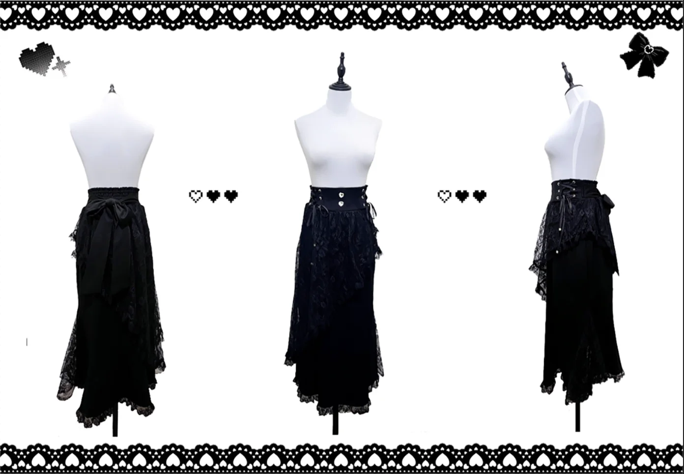 Japanese Mine Series Mass Production Fishtail Skirt for Women High Waist Lace Splicing Black Long Skirt Lady Sweet Sweaters Top
