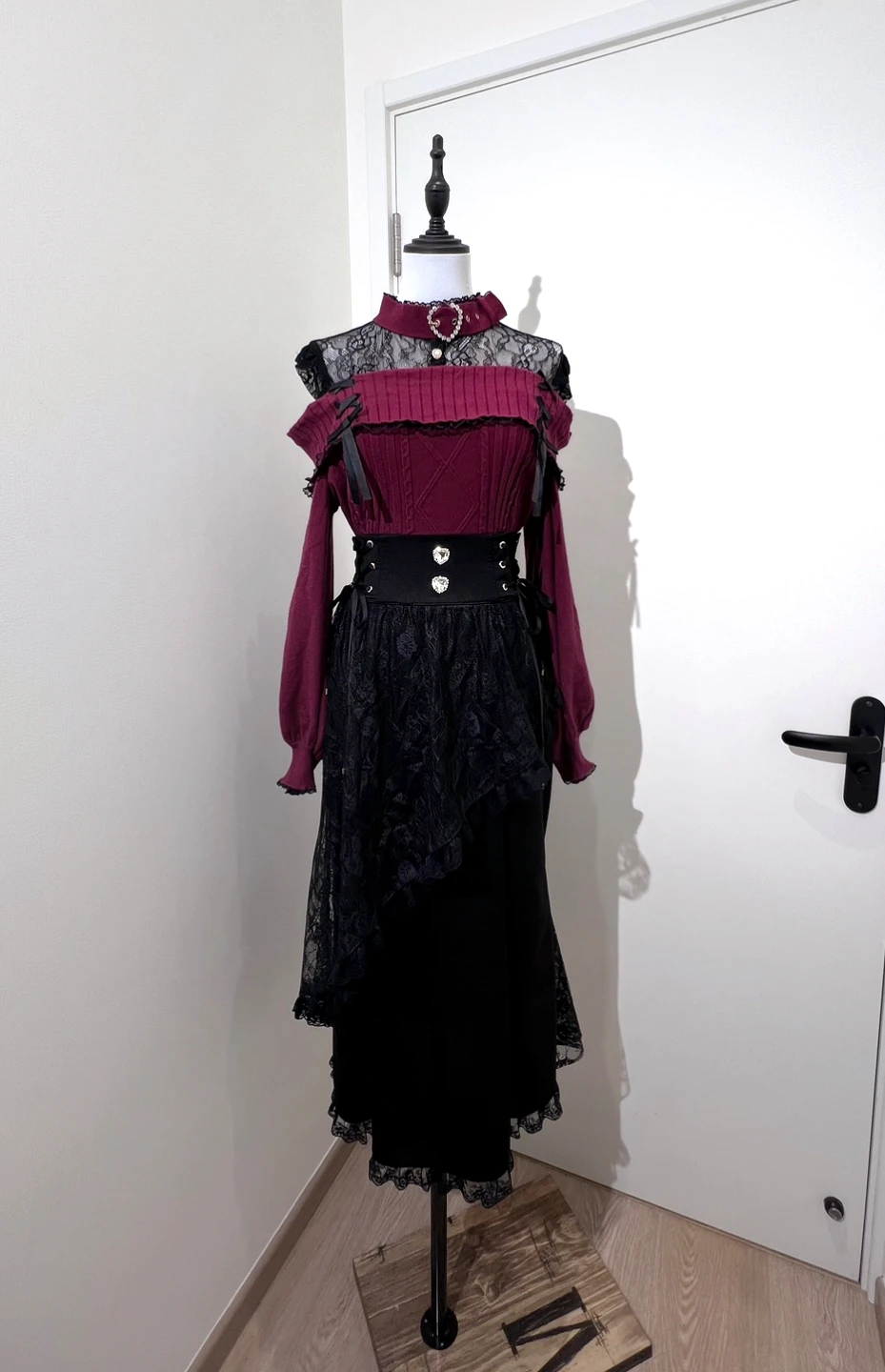 Japanese Mine Series Mass Production Fishtail Skirt for Women High Waist Lace Splicing Black Long Skirt Lady Sweet Sweaters Top