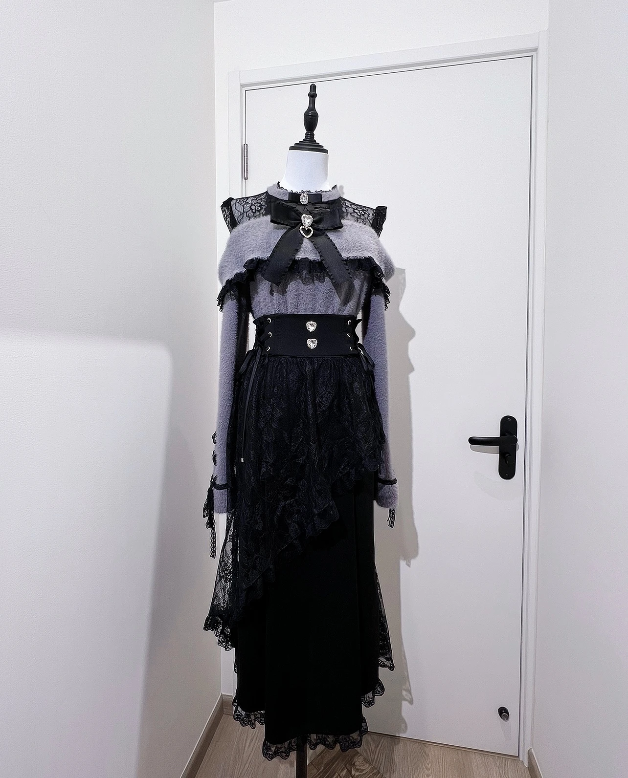 Japanese Mine Series Mass Production Fishtail Skirt for Women High Waist Lace Splicing Black Long Skirt Lady Sweet Sweaters Top
