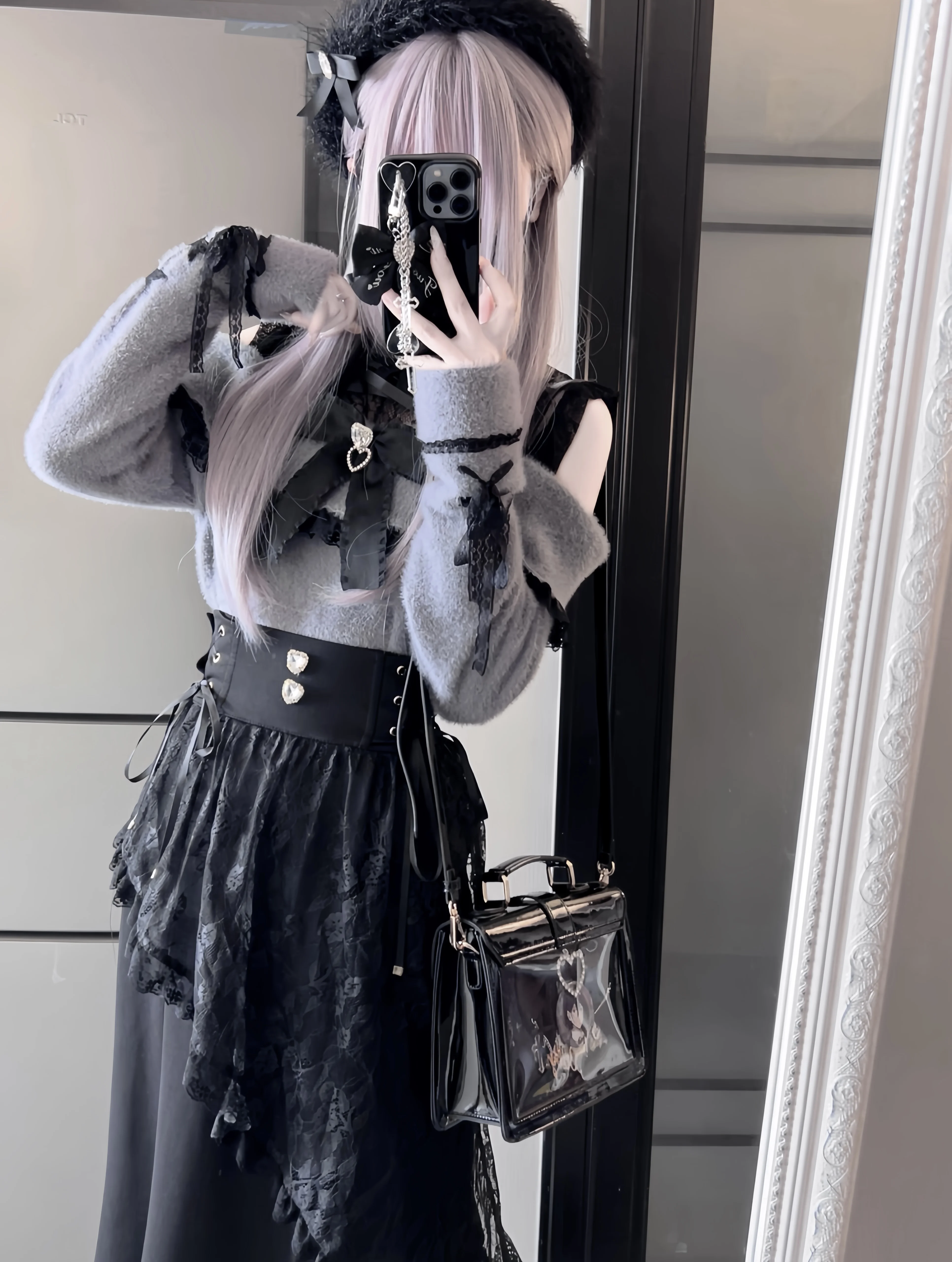 Japanese Mine Series Mass Production Fishtail Skirt for Women High Waist Lace Splicing Black Long Skirt Lady Sweet Sweaters Top