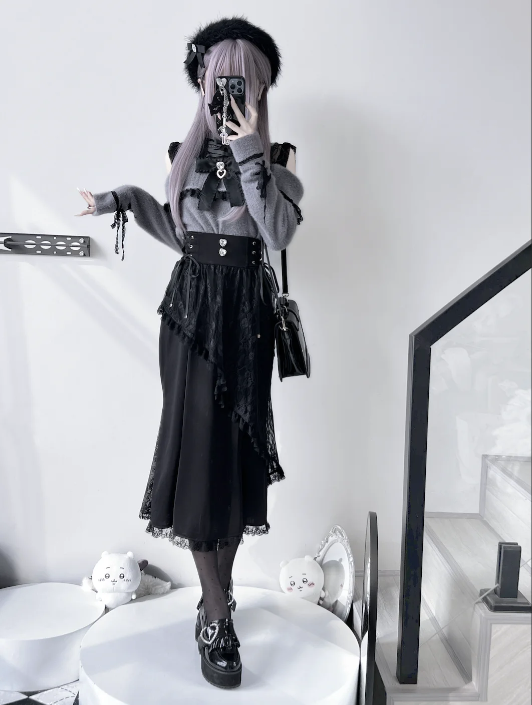 Japanese Mine Series Mass Production Fishtail Skirt for Women High Waist Lace Splicing Black Long Skirt Lady Sweet Sweaters Top
