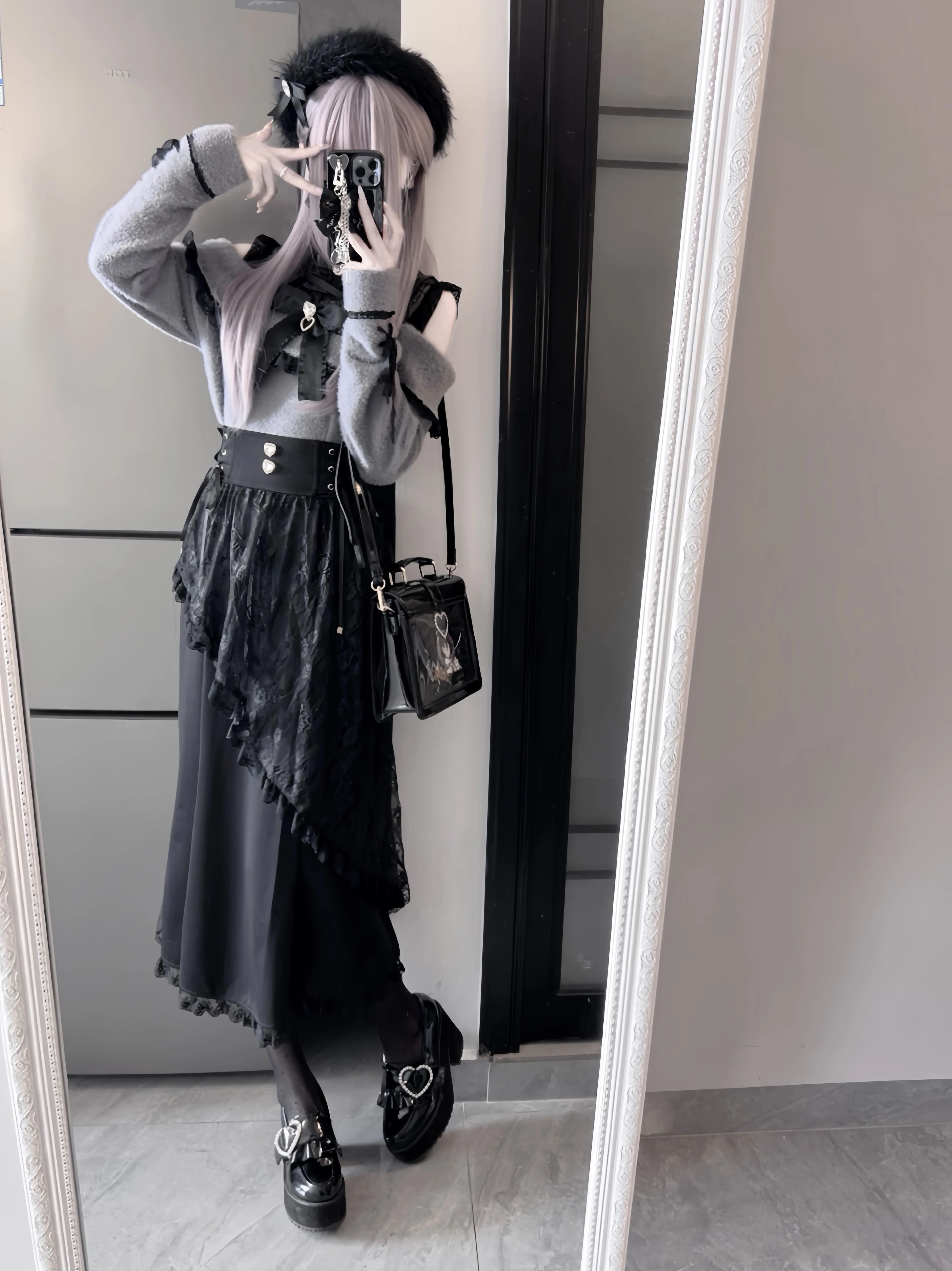 Japanese Mine Series Mass Production Fishtail Skirt for Women High Waist Lace Splicing Black Long Skirt Lady Sweet Sweaters Top