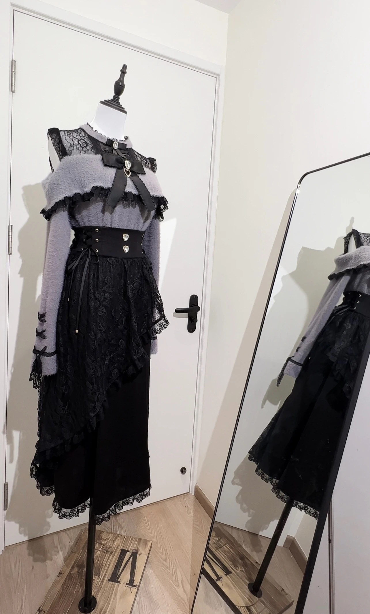 Japanese Mine Series Mass Production Fishtail Skirt for Women High Waist Lace Splicing Black Long Skirt Lady Sweet Sweaters Top