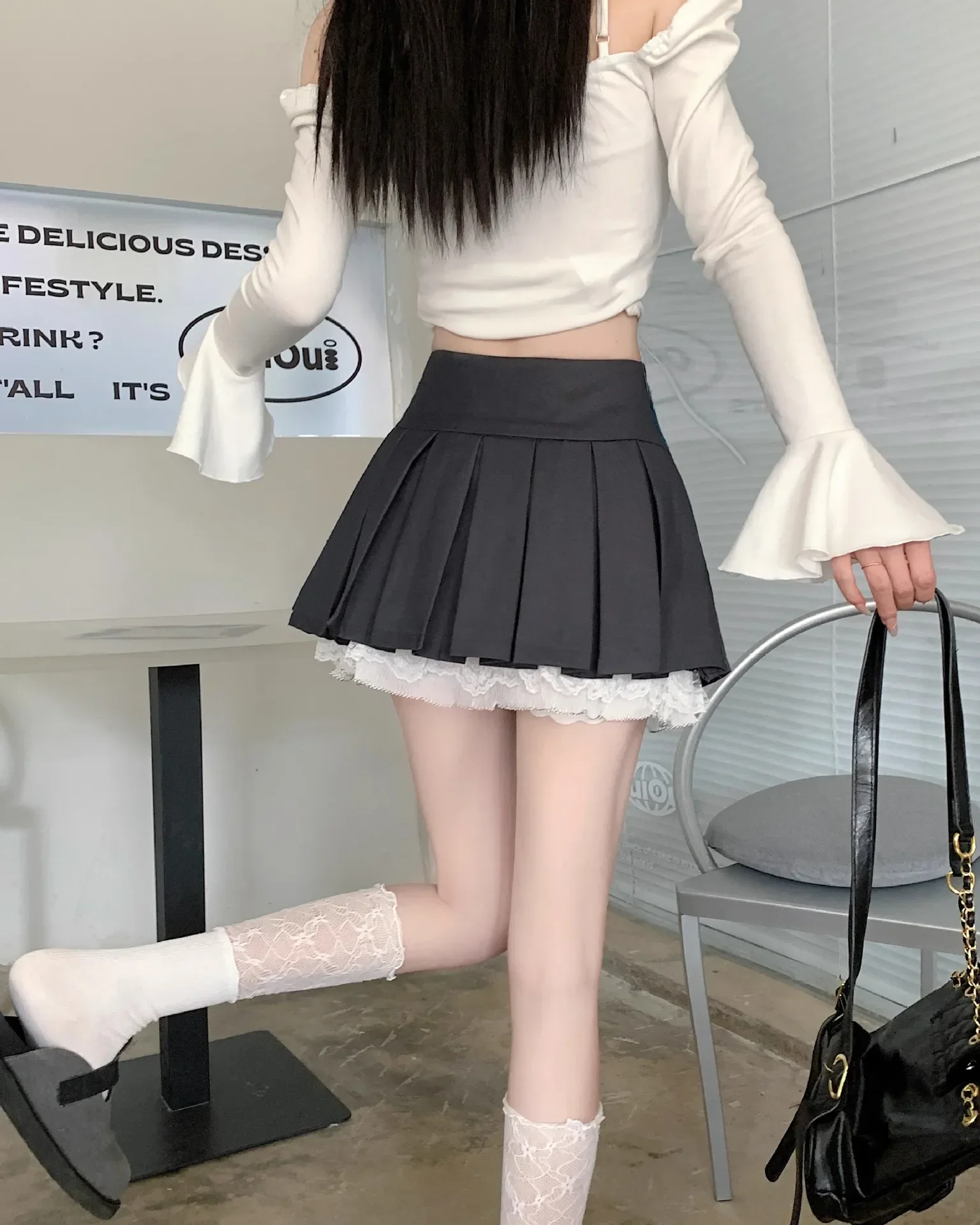 Korean Fashion Sweet High Waist College Pleated Skirt for Womenn Lace Preppy Bow Skirt Female A-line Pleated Skirt Y2k