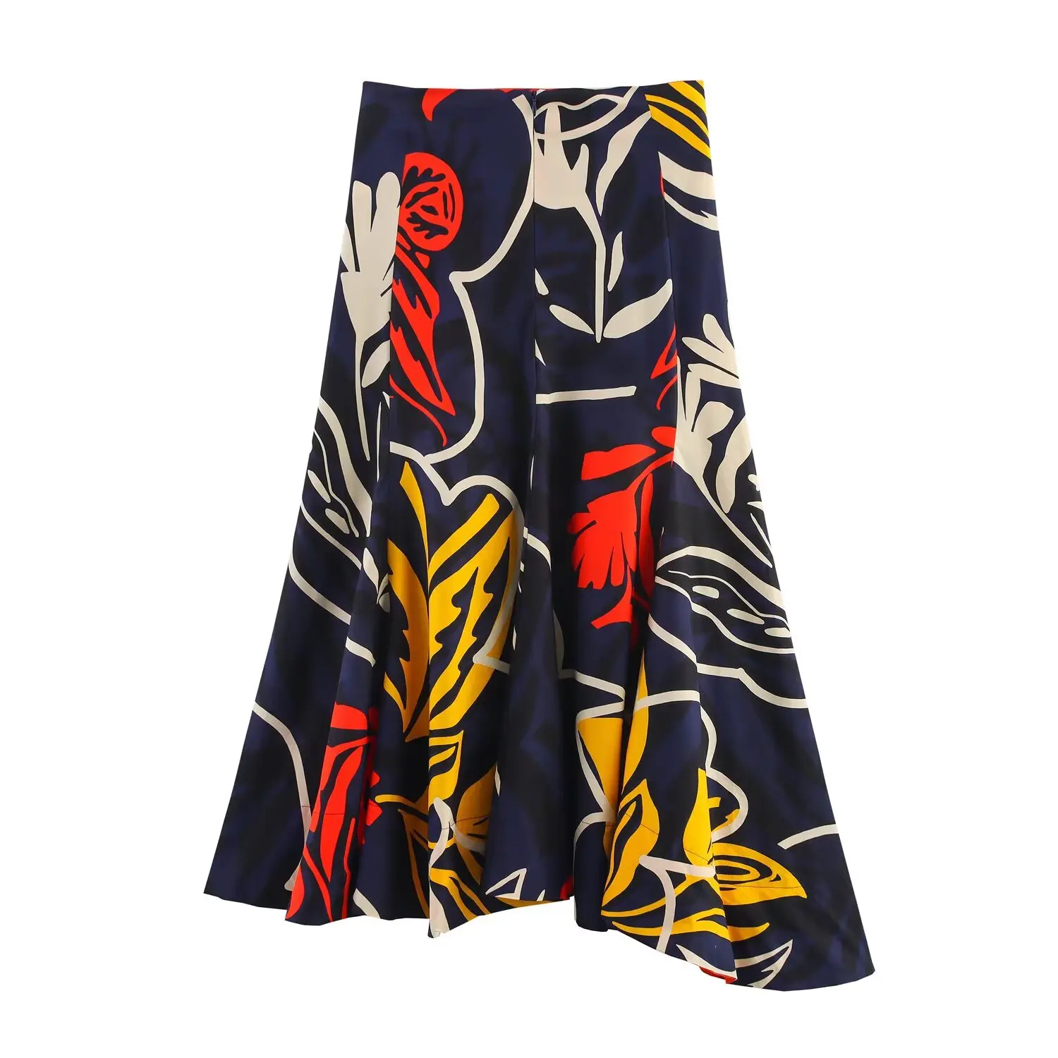 TFAFXY Women's Skirt Asymmetric Hem Printed Midi Skirts for Women Streetwear Casual Elegant Party Skirts
