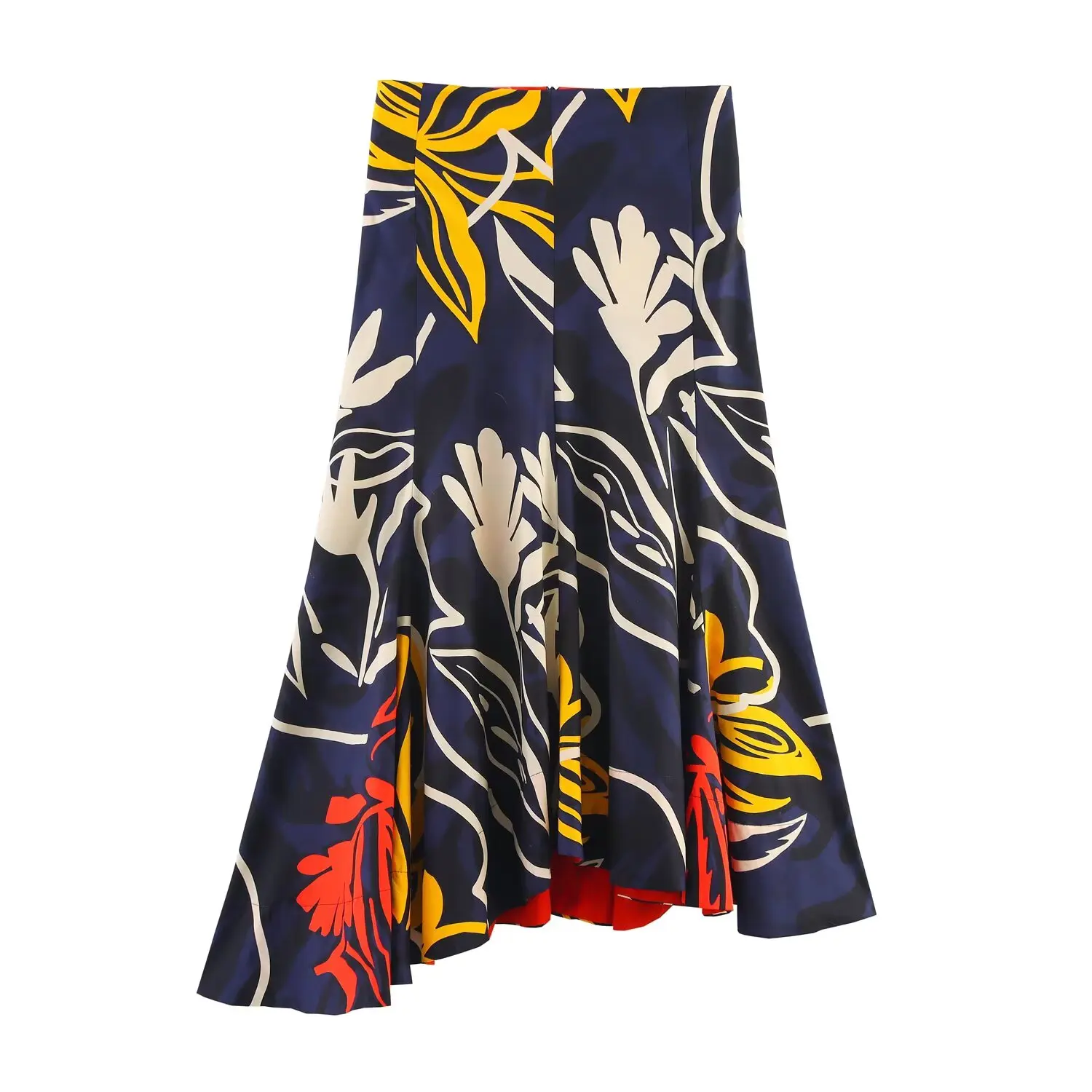 TFAFXY Women's Skirt Asymmetric Hem Printed Midi Skirts for Women Streetwear Casual Elegant Party Skirts