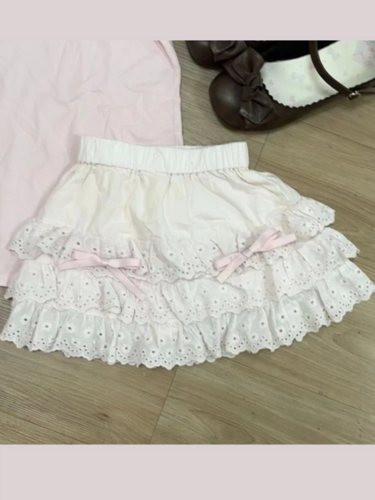 Y2k Ruffled Layered Aesthetic Women Harajuku Lace Cake Mini Skirt Subculture High Waist Kawaii Streetwear Vintage Casual Cute