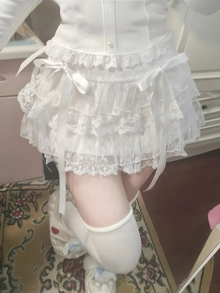 Y2k Ruffled Layered Aesthetic Women Harajuku Lace Cake Mini Skirt Subculture High Waist Kawaii Streetwear Vintage Casual Cute