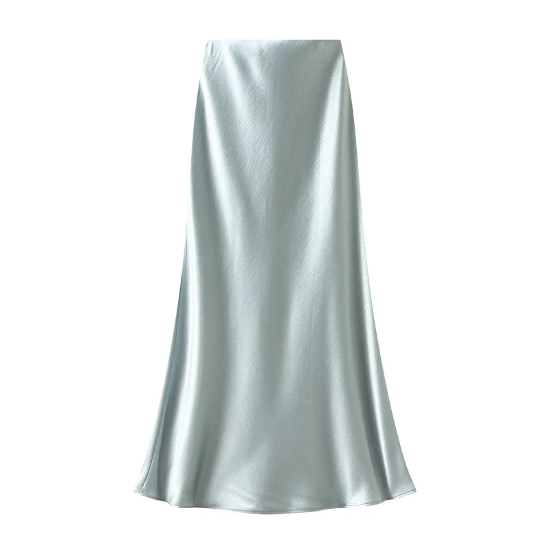 Streamgirl Pink Silk Skirts For Women Midi Light Blue Skirt Satin High Quality Luxury Satin Yellow Skirt Bodycon Women Office