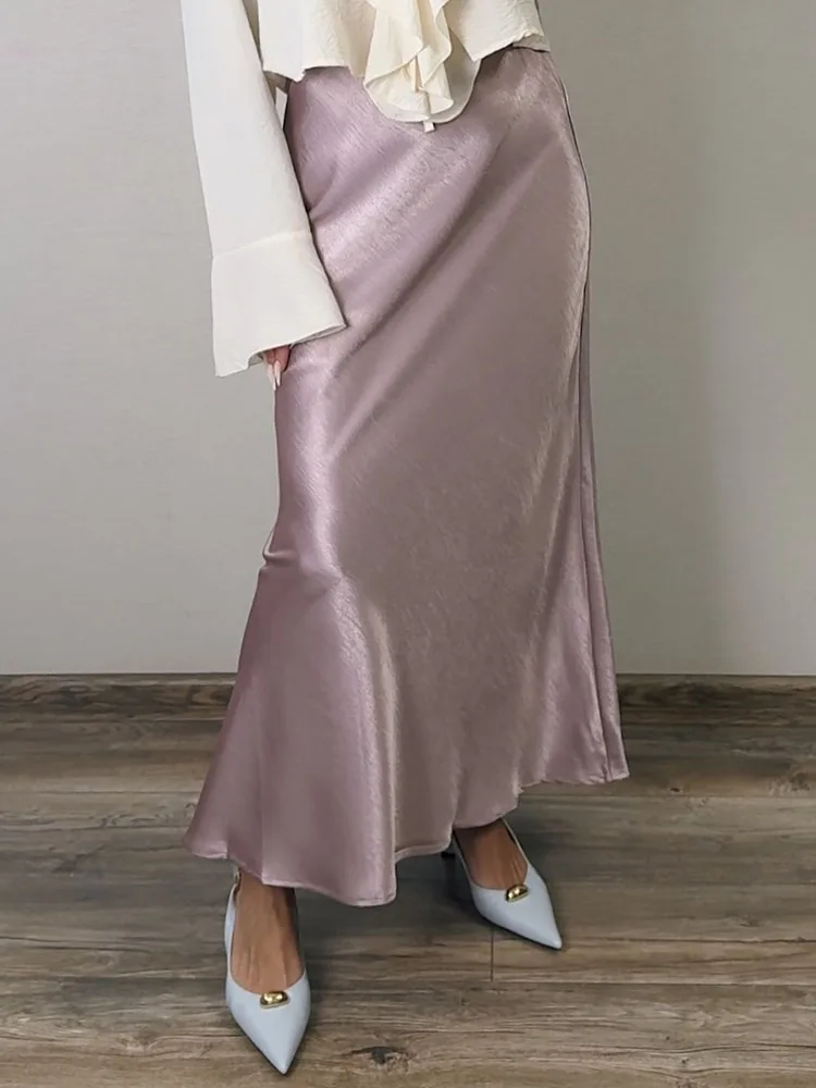 Streamgirl Pink Silk Skirts For Women Midi Light Blue Skirt Satin High Quality Luxury Satin Yellow Skirt Bodycon Women Office