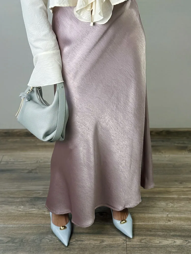 Streamgirl Pink Silk Skirts For Women Midi Light Blue Skirt Satin High Quality Luxury Satin Yellow Skirt Bodycon Women Office