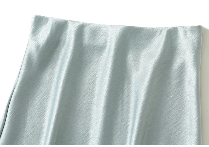 Streamgirl Pink Silk Skirts For Women Midi Light Blue Skirt Satin High Quality Luxury Satin Yellow Skirt Bodycon Women Office