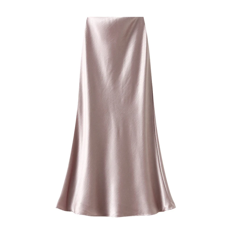 Streamgirl Pink Silk Skirts For Women Midi Light Blue Skirt Satin High Quality Luxury Satin Yellow Skirt Bodycon Women Office
