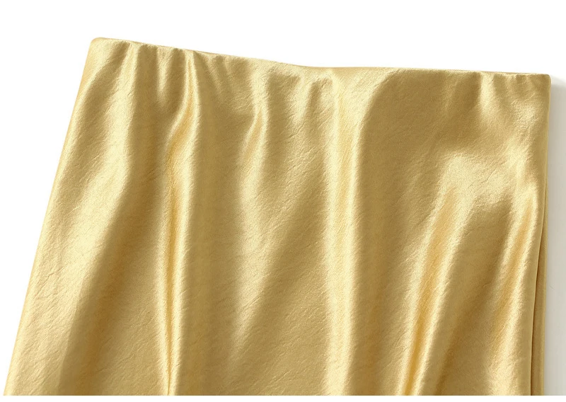 Streamgirl Pink Silk Skirts For Women Midi Light Blue Skirt Satin High Quality Luxury Satin Yellow Skirt Bodycon Women Office