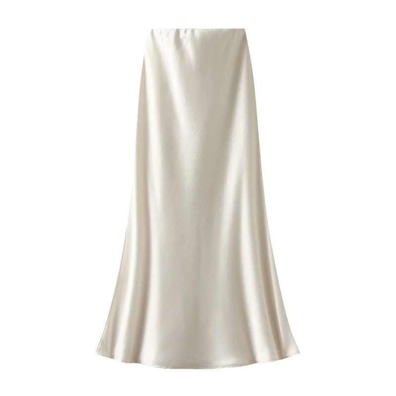 Streamgirl Pink Silk Skirts For Women Midi Light Blue Skirt Satin High Quality Luxury Satin Yellow Skirt Bodycon Women Office
