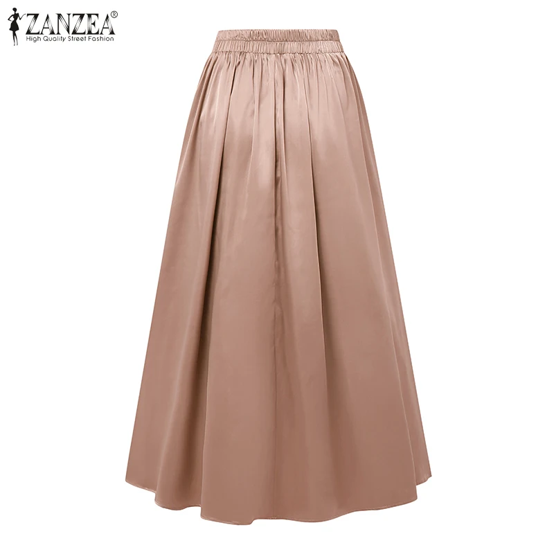 Stylish Women Maxi Long Skirts 2025 ZANZEA Elegant Party Satin Jupe Summer High Waist Holiday Robe Solid A-line Work Faldas Saia