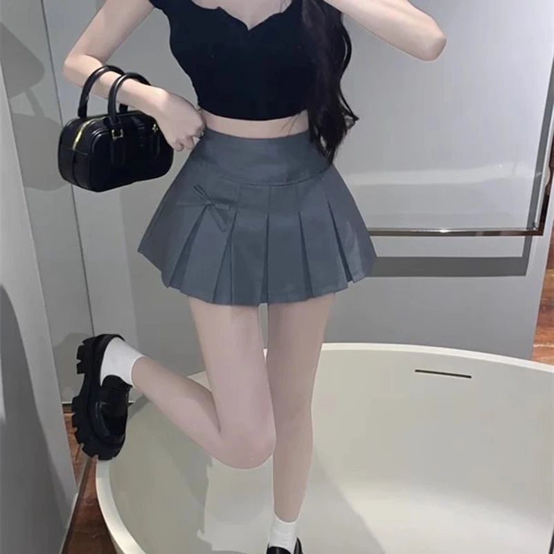 Bow Decor Women's Pleated Mini Skirts Korean Fashion High Waist Short Skirt Woman Streetwear Dance Tennis A Line Skirt Female