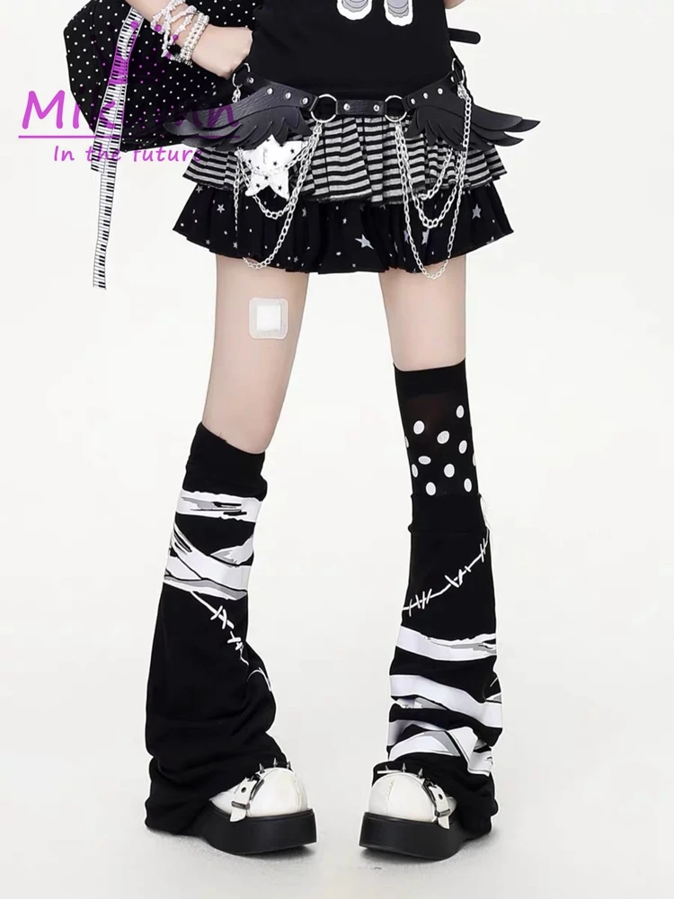 Mikumn Japanese Style Lolita Mini Skirts Women Gothic Stars Striped Patchwork Cake Skirt Y2k Punk Girls Kawaii Skirts Streetwear