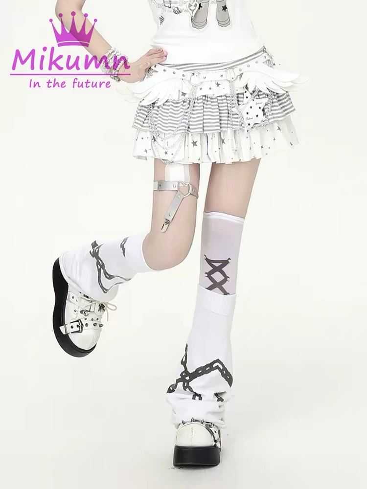 Mikumn Japanese Style Lolita Mini Skirts Women Gothic Stars Striped Patchwork Cake Skirt Y2k Punk Girls Kawaii Skirts Streetwear