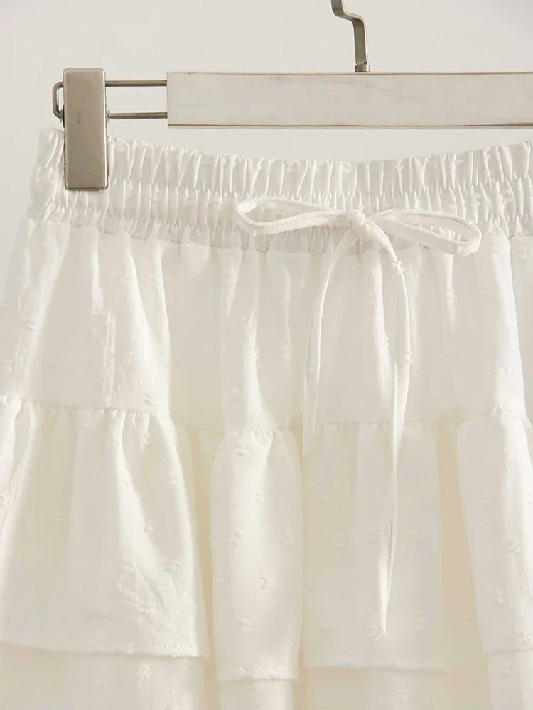 Streamgirl Women Mini Skirts With Shorts Under Summer Clothes Tie Up A Line Short White Pleated Ruffled Layered Skirt For Women